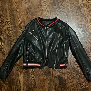 Blank NYC Faux Leather Jacket with Red Detail